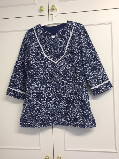 Blue and white paisley print tunic form the Tunic Bible