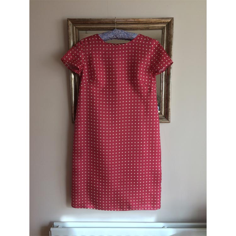 red and cream spotty silk twill shift dress