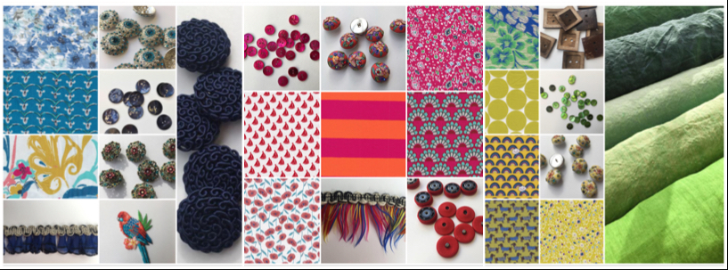 dressmaking fabrics, buttons, feather trims, sew-on snap fasteners, haberdashery and sewing essentials