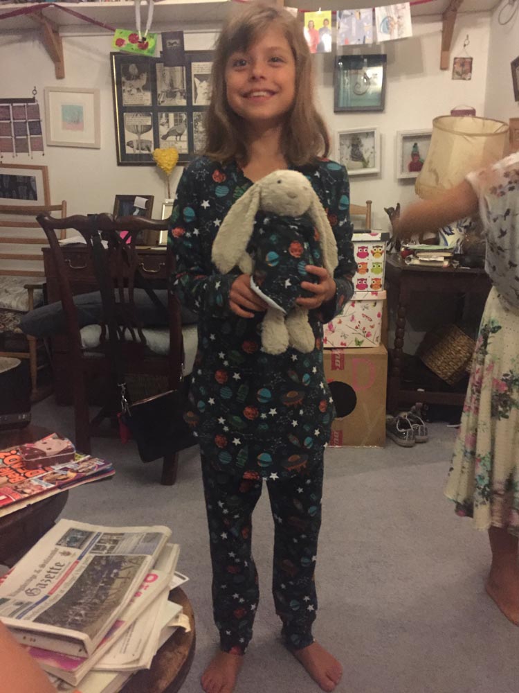 space print pyjamas made by Miaow (mostly by herself)