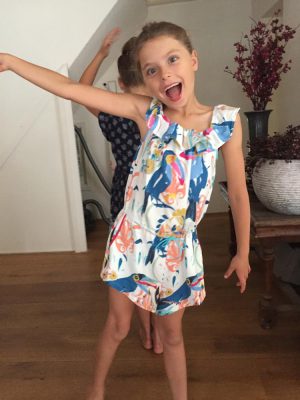 tropical toucan print viscose piqué playsuit