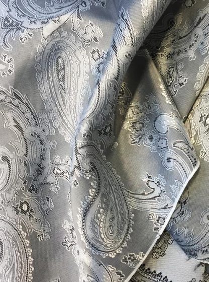 silver grey and black paisley patterned jacket lining