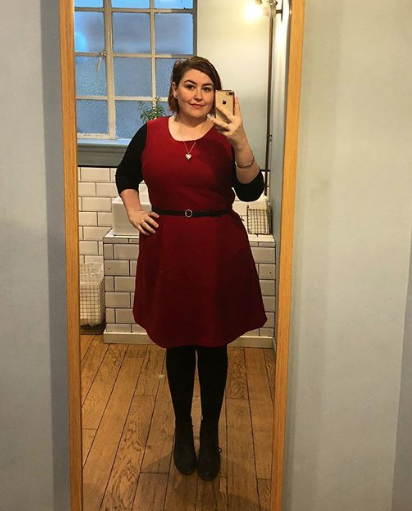 red herringbone wool dress