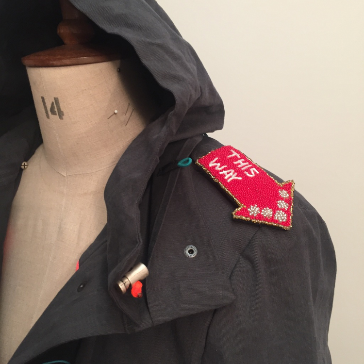 kelly anorak by closet case patterns made using quilted silk lining, grey herringbone cotton and beaded epaulettes