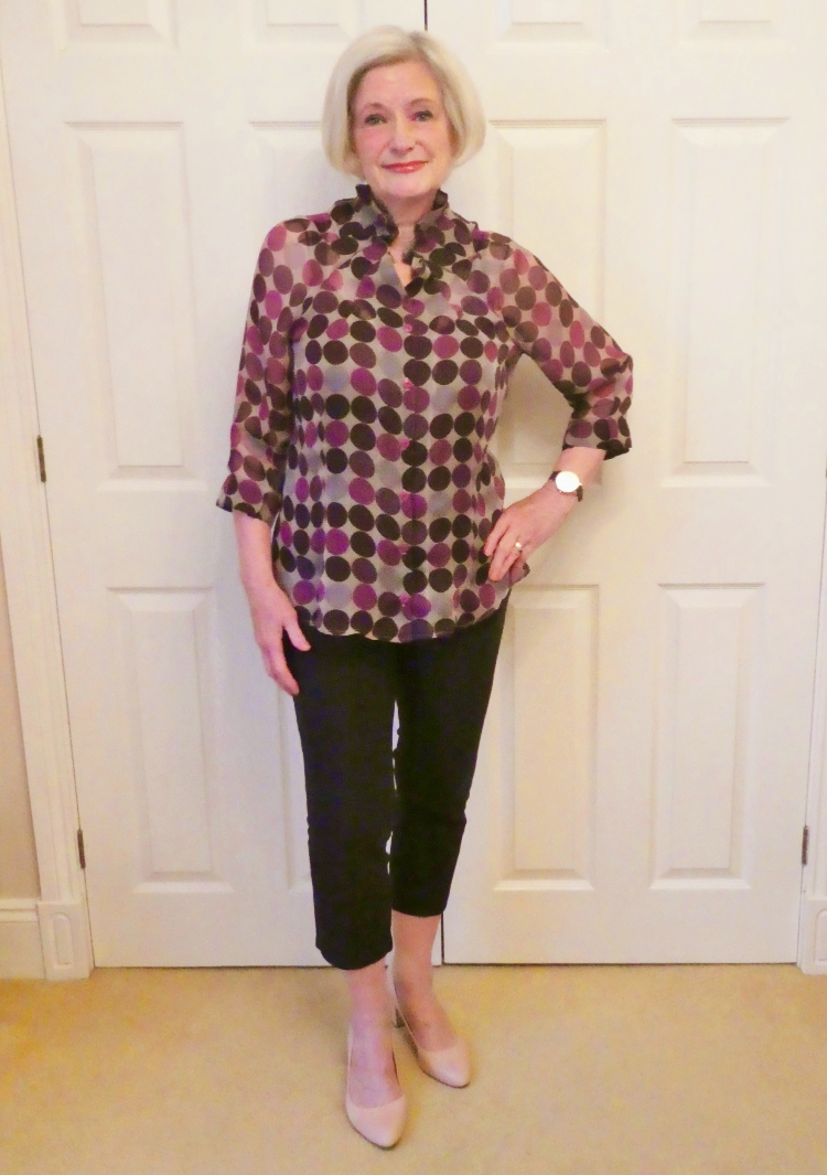 aubergine spot silk chiffon blouse