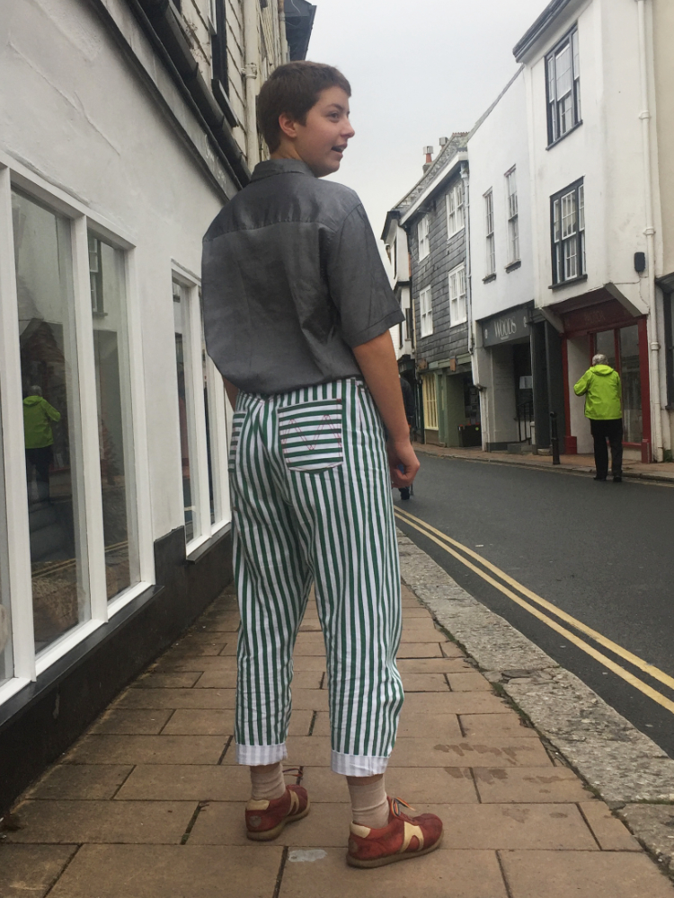 green and white stripe merchant and mills heroine jeans