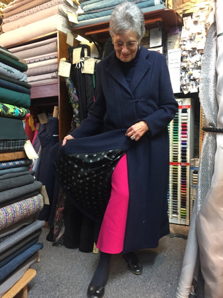 Navy Blue pure wool long classic coat with luxury spotty lining