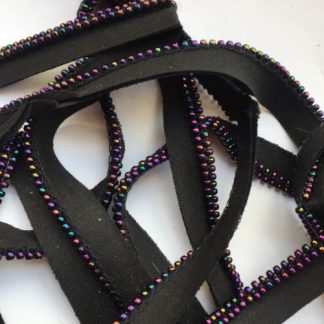 Black and iridescent petrol and Plum glass beaded edge bias binding ready-made piping