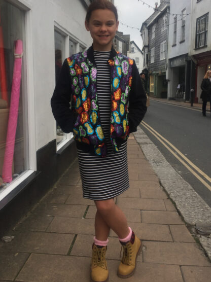 jalie bomber using sequined tulle, sweatshirting and cotton rib