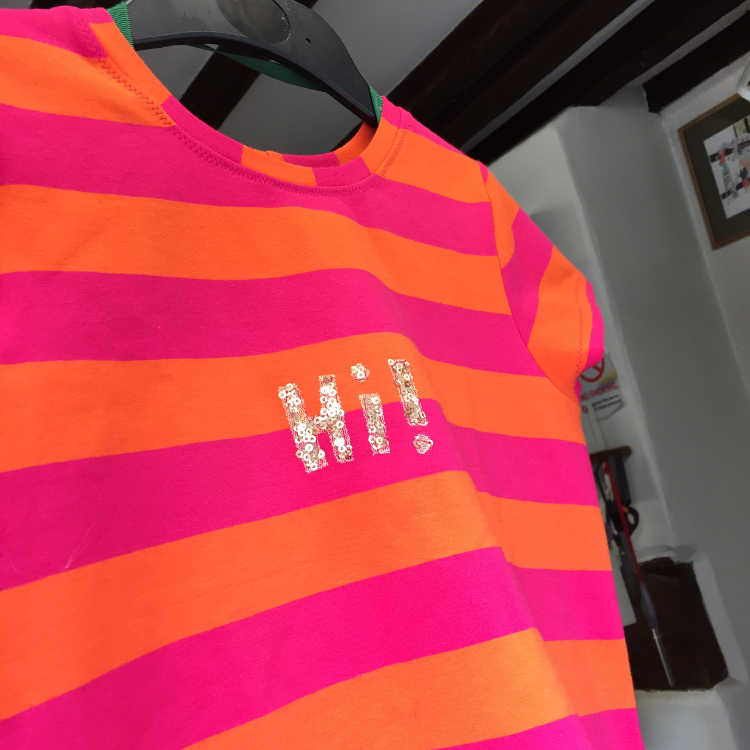 orange and pink broad stripe cotton and elastane jersey