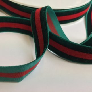 Bottle Green and Red stripe high density velvet ribbon