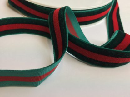 Bottle Green and Red stripe high density velvet ribbon