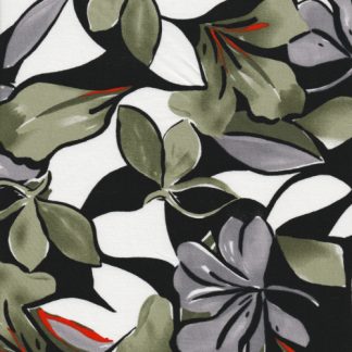 olive big floral print stretch cotton sateen