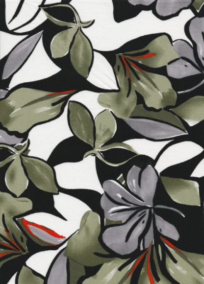 olive big floral print stretch cotton sateen