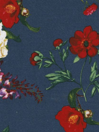 Navy blue and multicolour floral print linen and viscose mix