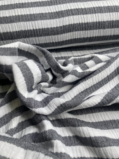 dark grey and white broad horizontal stripe double gauze cotton