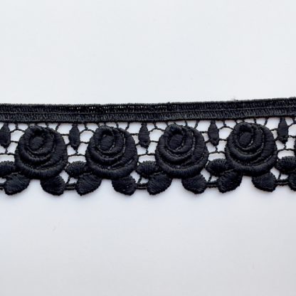 black rose design scalloped edge Guipure Lace