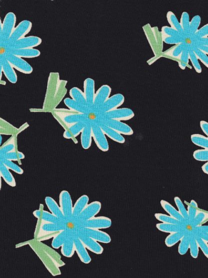 turquoise and black floral print viscose crepe