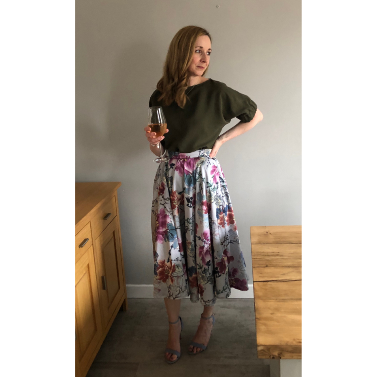 Floral Print Pleated Satin Skirt