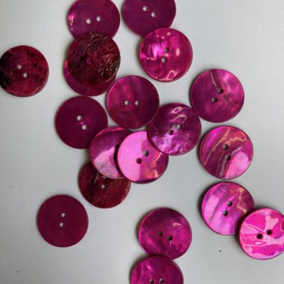 Fuchsia Pink 2 hole lacquered dyed shell button