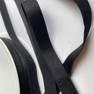 Black satinised elasticated ribbon for bra straps and decorative straps