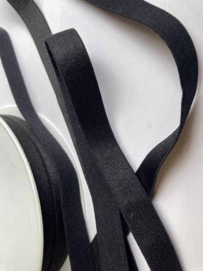 Black satinised elasticated ribbon for bra straps and decorative straps