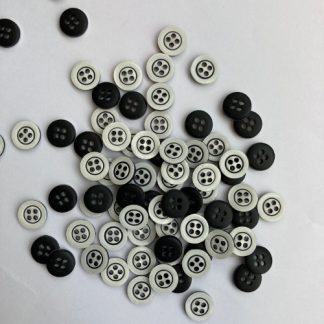 White 10mm 4 hole shirt button with engraved black rim