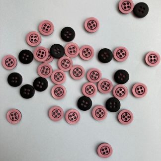 Candy Pink 10mm 4 hole shirt button with engraved black rim