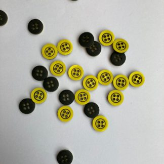 Yellow 10mm 4 hole shirt button with engraved black rim