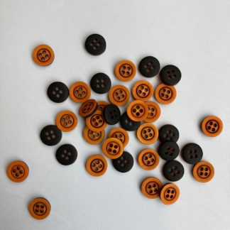 Orange 10mm 4 hole shirt button with engraved black rim