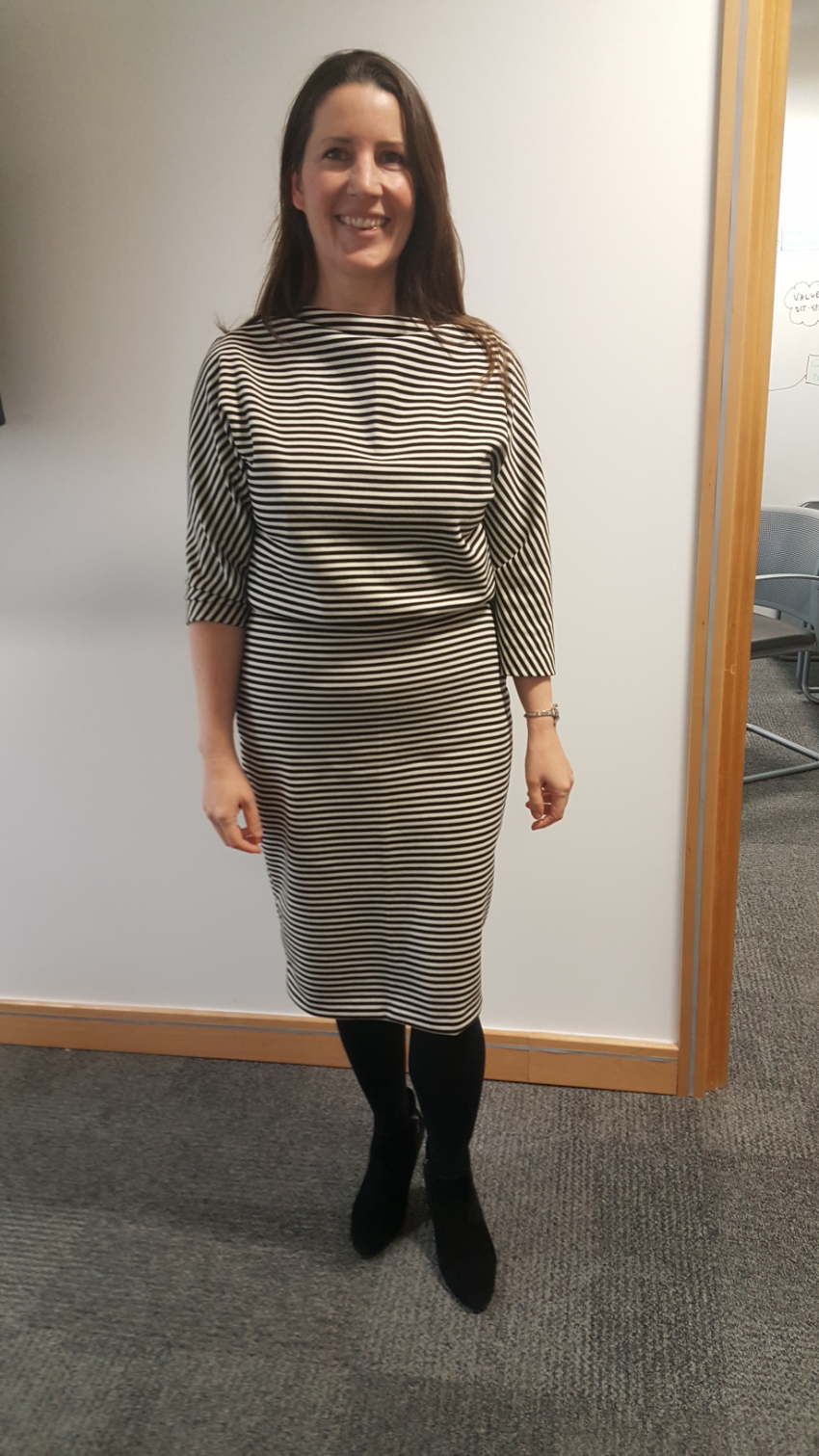 wool stripe self-drafted dress