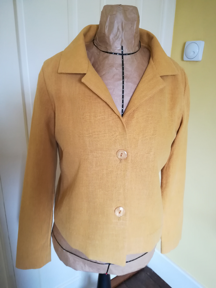 unlined yellow linen jacket with bound seams