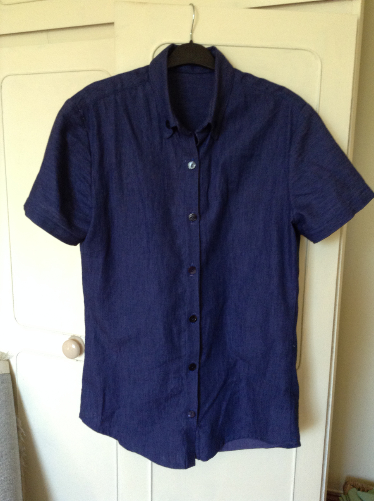 short sleeved chambray denim shirt