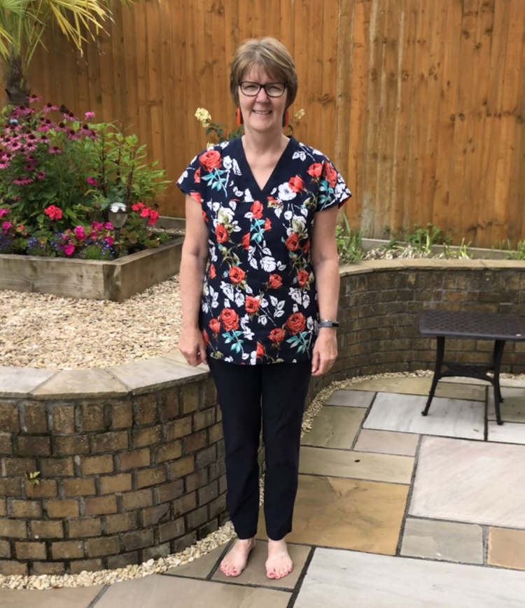 navy floral viscose and linen wrap tunic