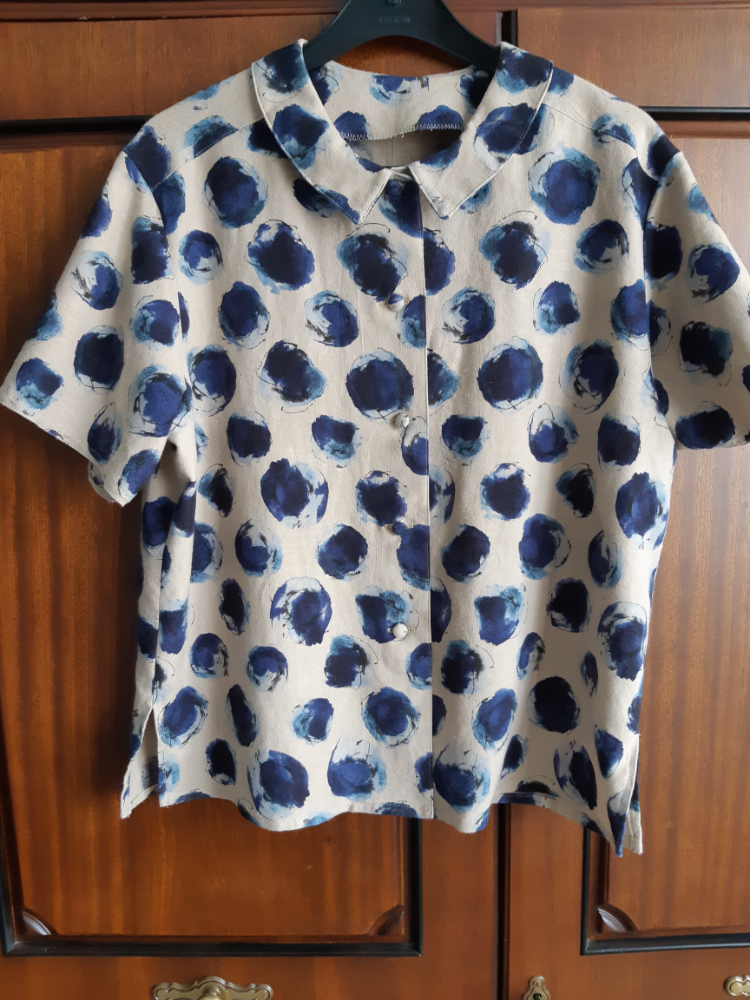 kokka printed spot linen mix retro shirt