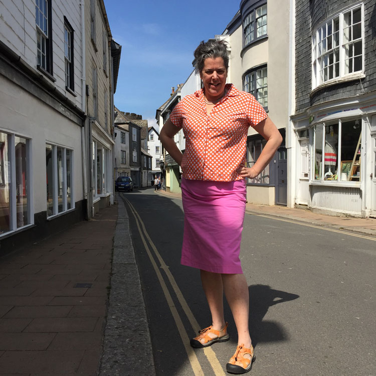 pink panther pink skirt with contrast orange decorative zip