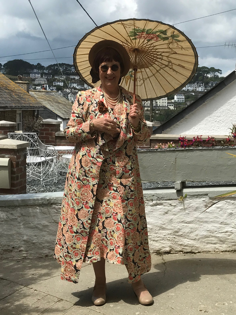 Italian printed linen long dress and coat