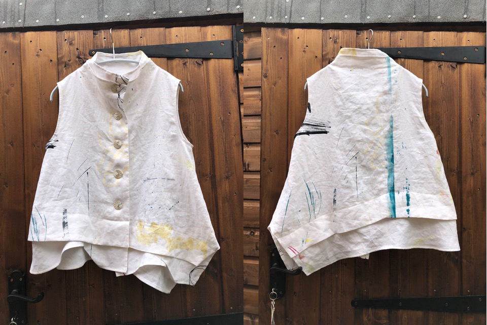 nani IRO printed Linen sleeveless shirt - front and back view