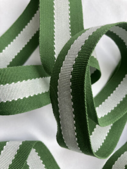 Green and Ivory broad stripe Polyester Petersham Grosgrain Webbing