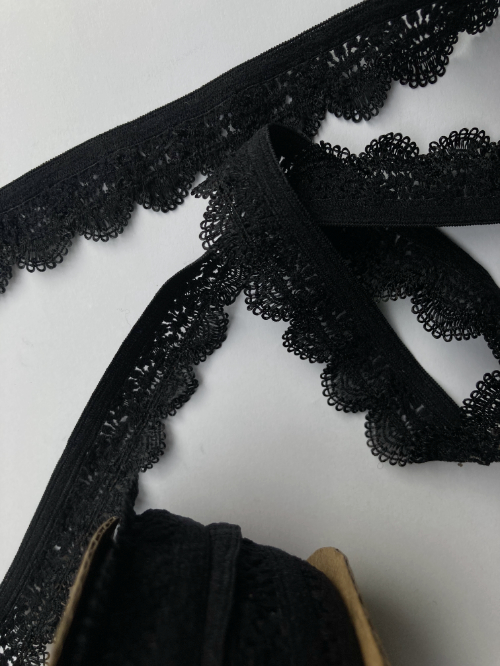 Black picot edge lacey lingerie elastic