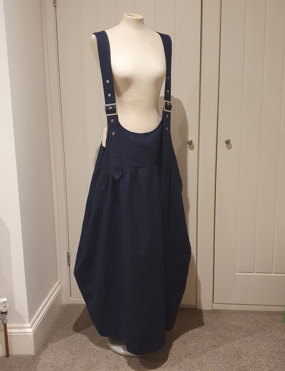 navy linen parachute skirt dungaree dress