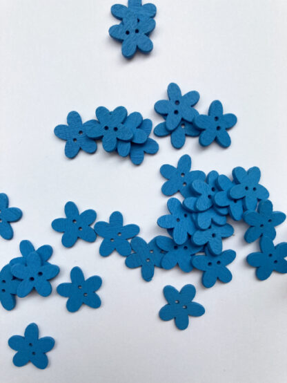 Bright Mid Blue daisy shape flat wooden button