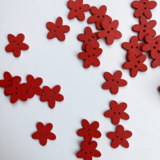 Red daisy shape flat wooden button