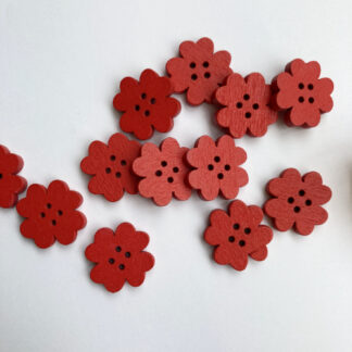 Red shamrock floral shape flat wooden button