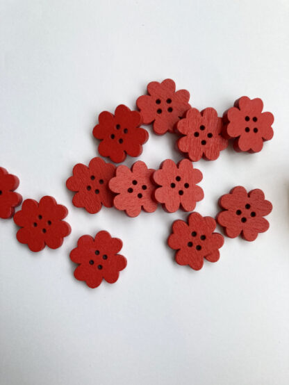 Red shamrock floral shape flat wooden button