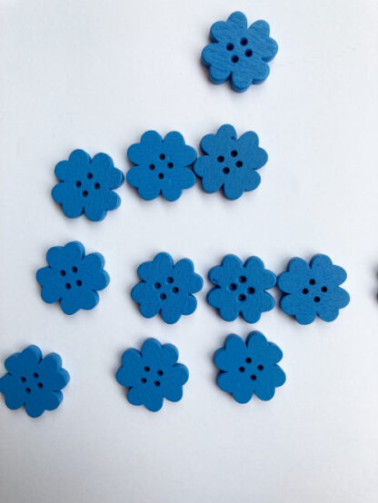 Bright Mid Blue shamrock floral shape flat wooden button