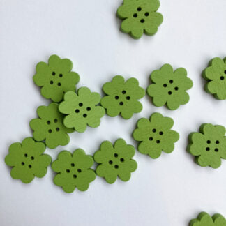 Grass Green shamrock floral shape flat wooden button