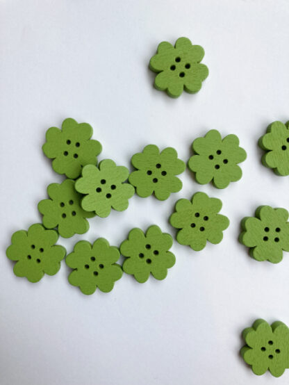 Grass Green shamrock floral shape flat wooden button