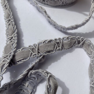 grey velvet and gimp figure of eight braid