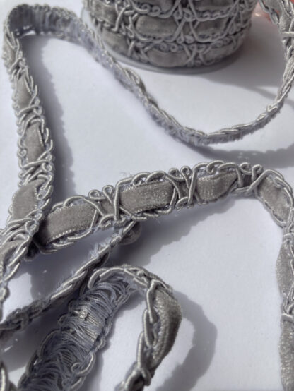 grey velvet and gimp figure of eight braid